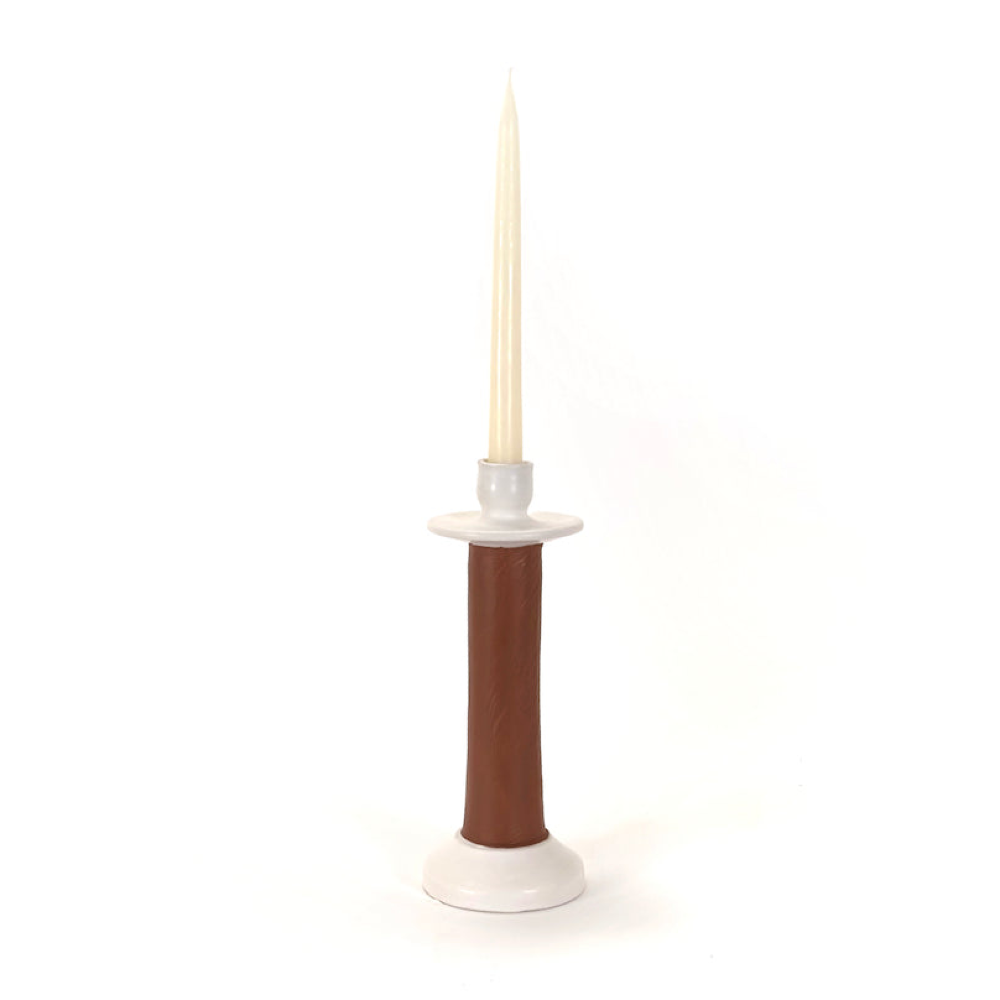 Handmade Moroccan Leather-Wrapped Ceramic Candle Holders