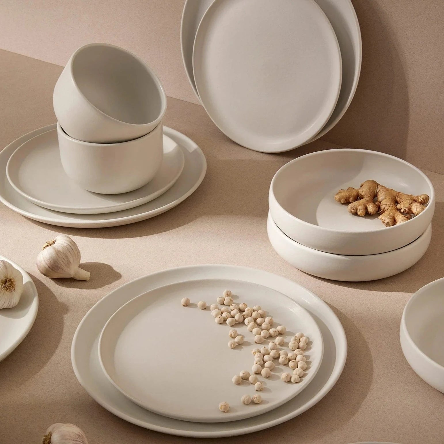 Handcrafted Dinnerware Set – 12 Piece Matte White Ceramic (Tunisian)