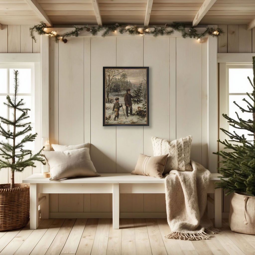 Vintage Christmas Tree Wall Art – Framed Oil Painting Reproduction