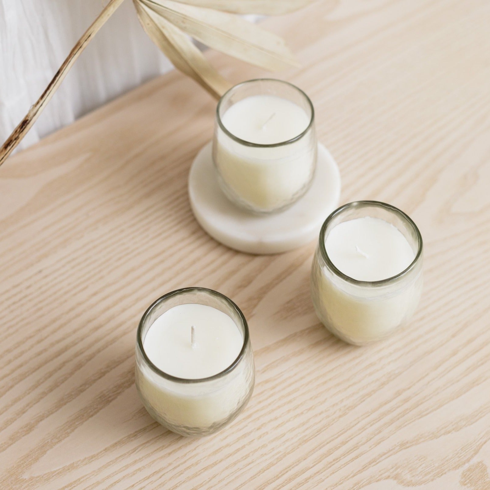 Hand-Poured Pebbled Votive Candles – Set of 3 | Textured Neutral Decorative Candles