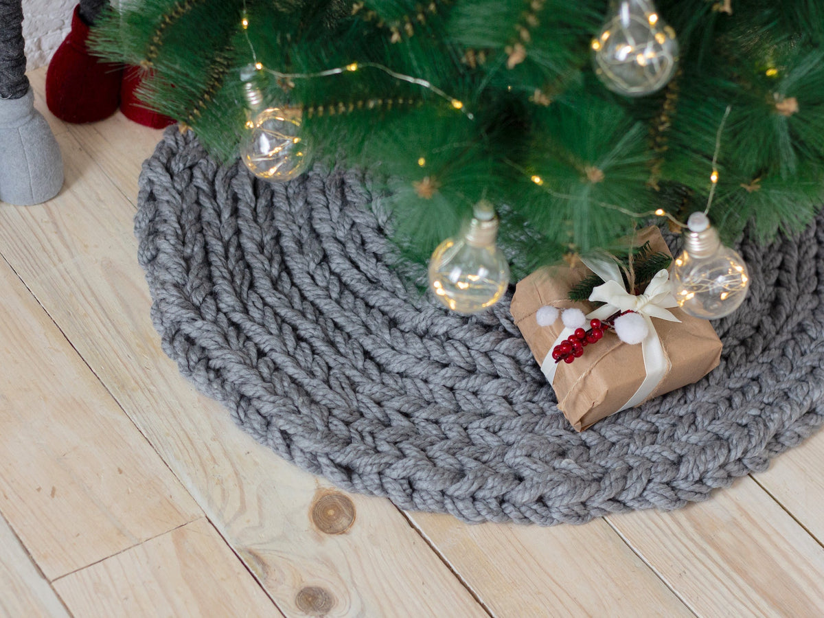 Gray Chunky Knit Christmas Tree Skirt
