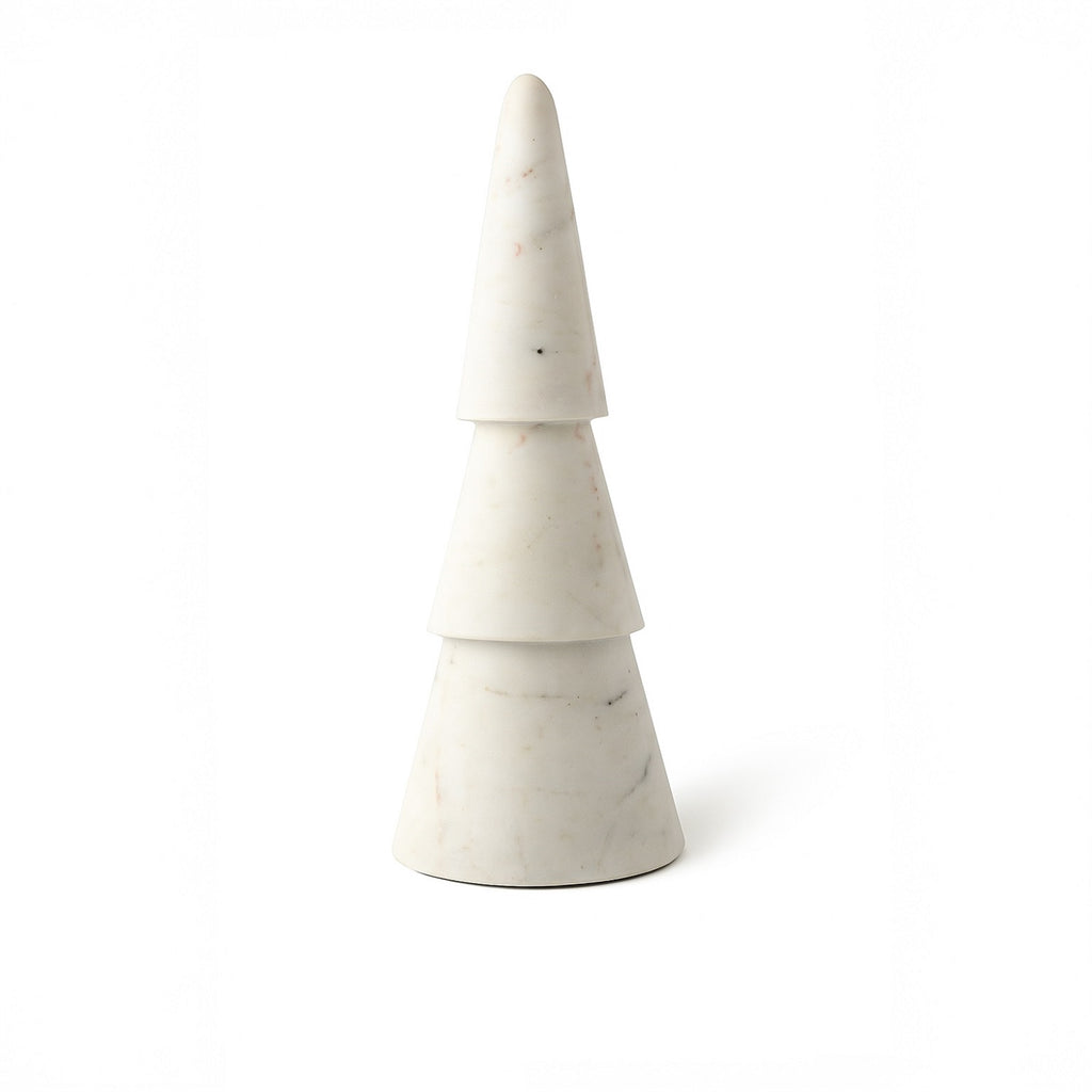 Large White Marble Decorative Christmas Tree – Minimalist Holiday Accent, 16"