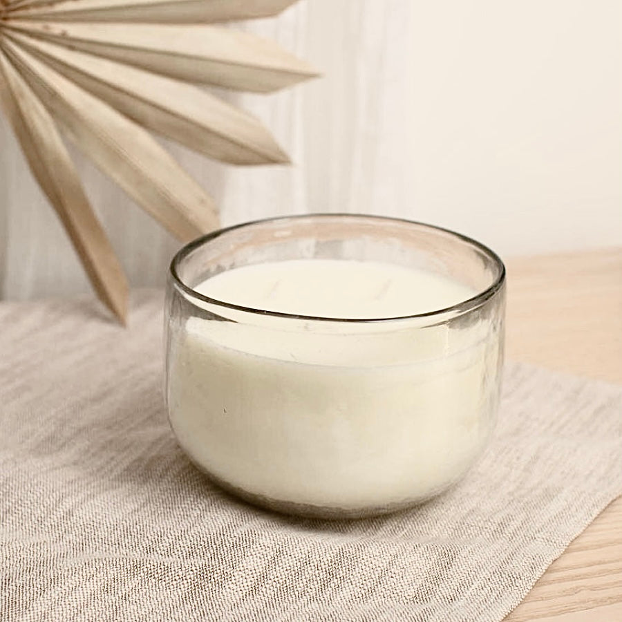 Hand-Poured Triple Wick Candle Bowl | Large Unscented Soy Wax Decorative Glass Candle