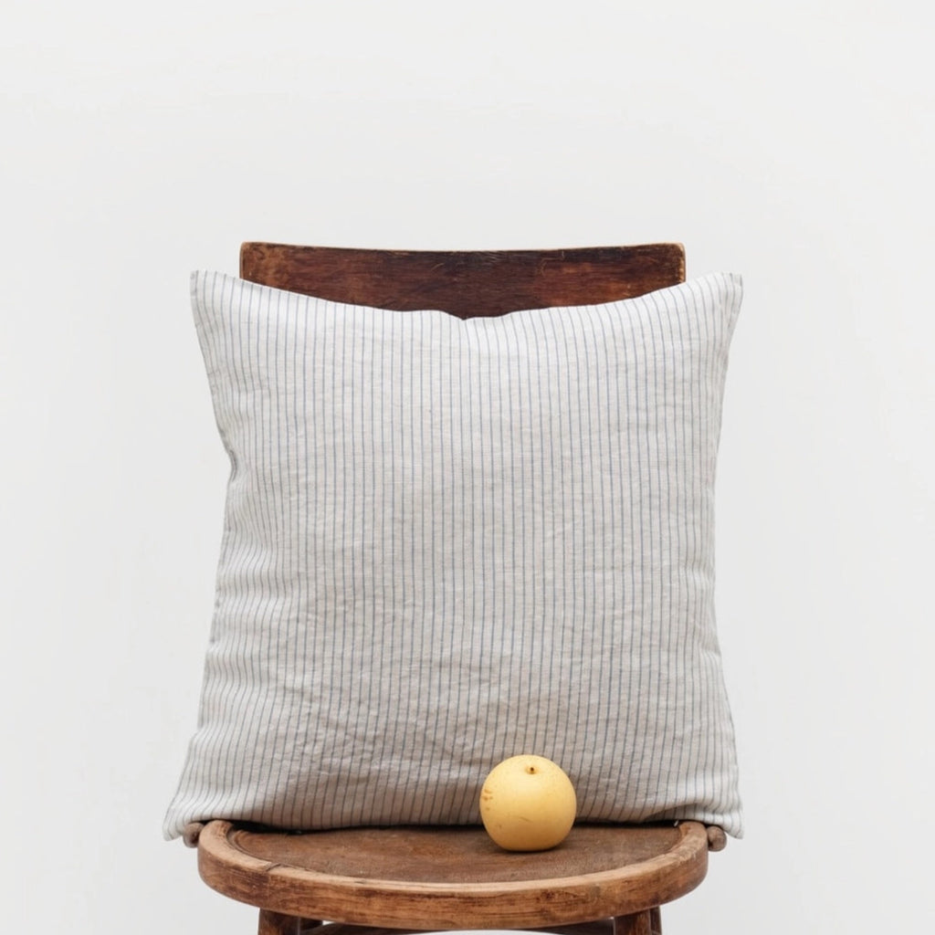 Grey Blue Pinstripe Linen Cushion Cover | Set of 2