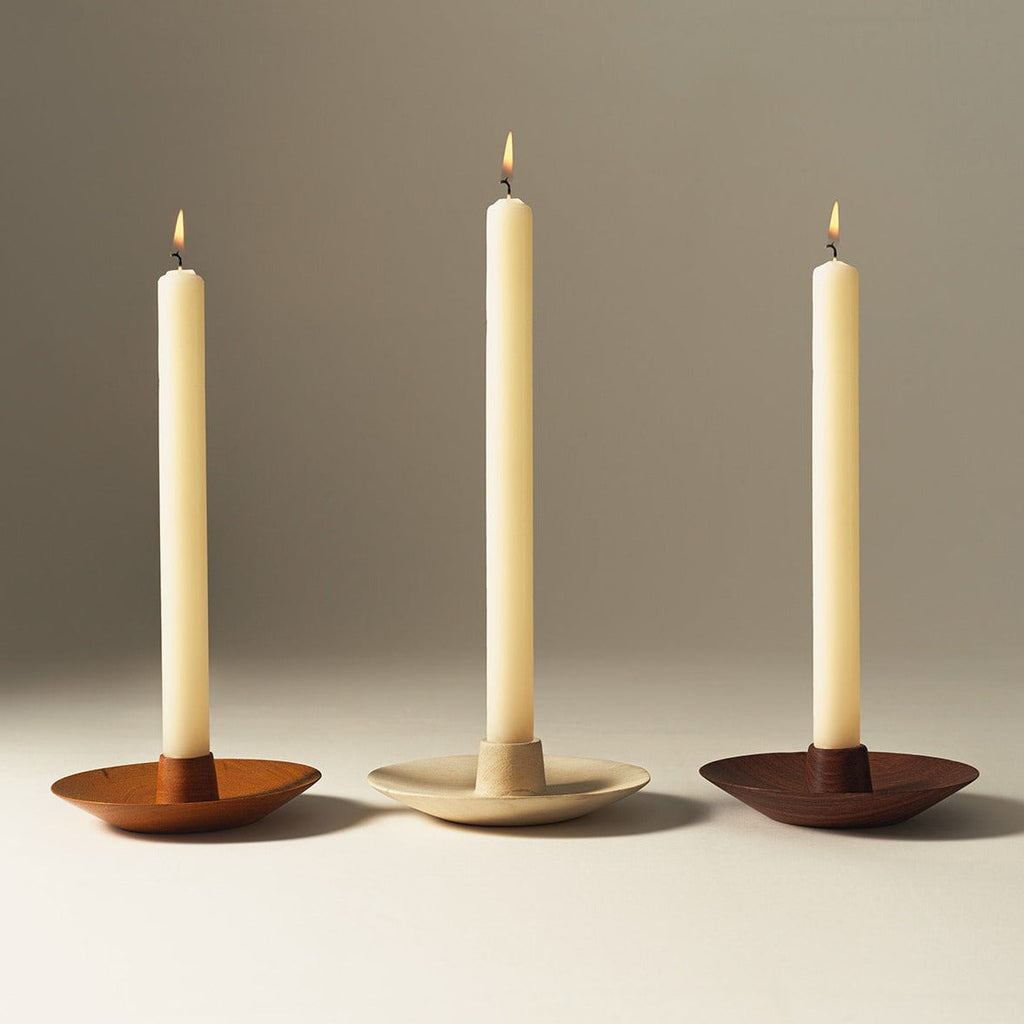 Blonde Cedar Wood Taper Candle Holder | Round Natural Wood Tabletop Decor