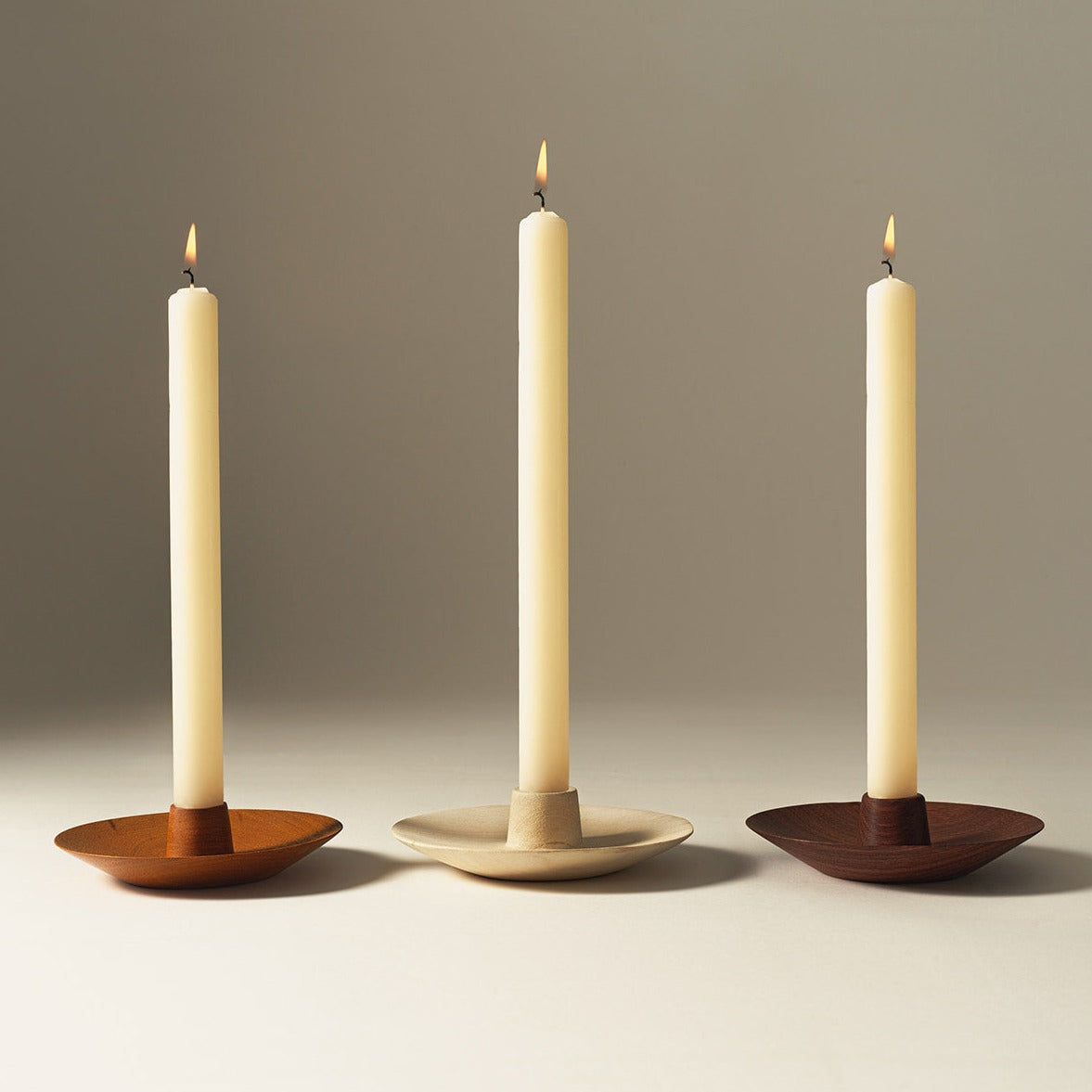Blonde Cedar Wood Taper Candle Holder | Round Natural Wood Tabletop Decor