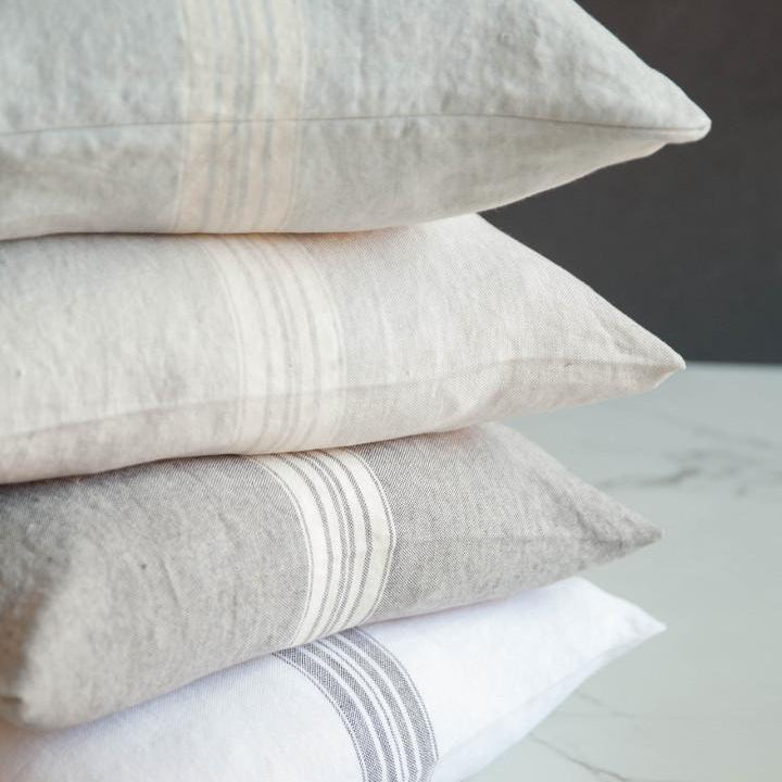 Maison Stone-Washed Linen Pillow Covers – 100% Linen Striped Cushion | Soft Neutral European Decor