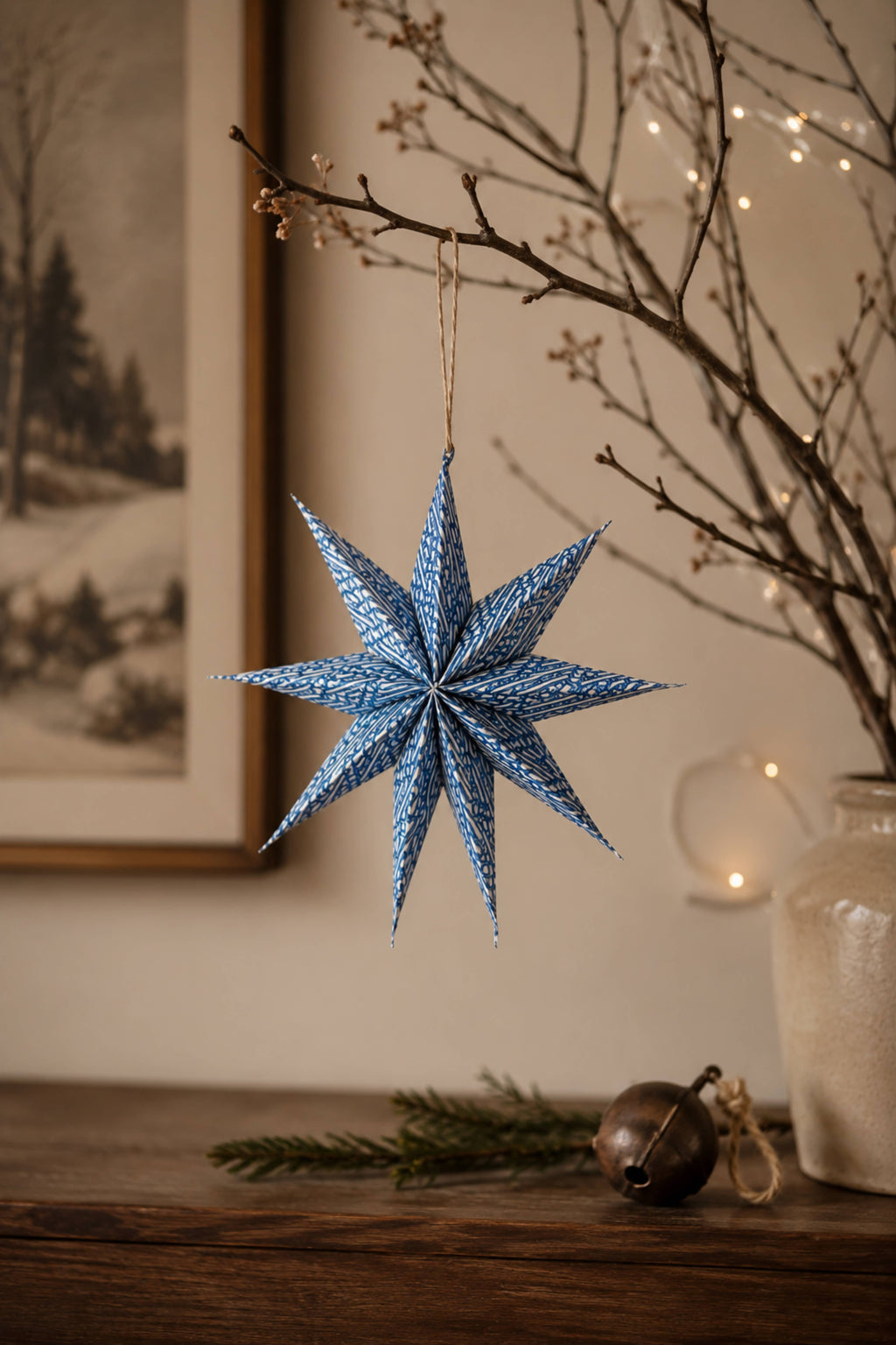 Large Blue Starlight Paper Star Ornaments, Set of 3