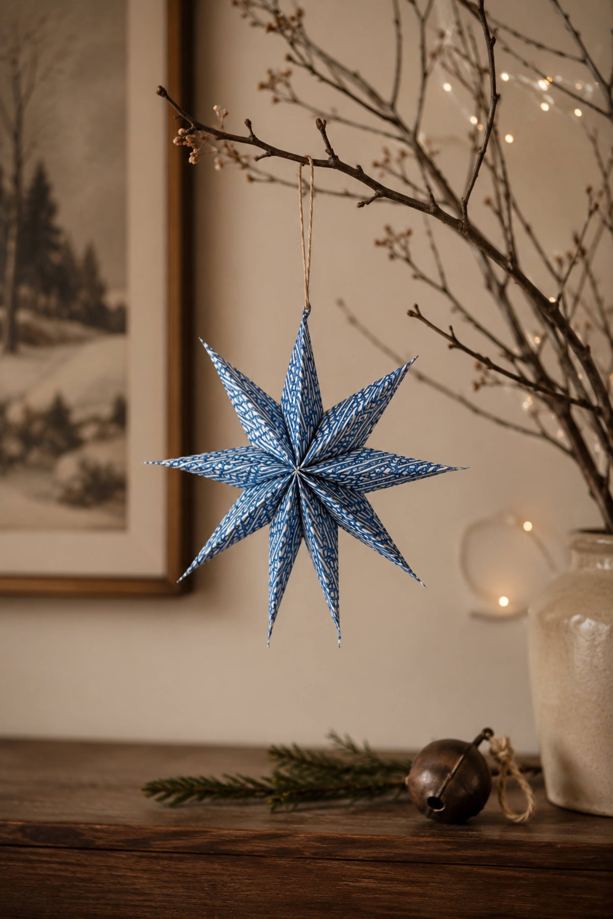 Large Blue Starlight Paper Star Ornaments, Set of 3