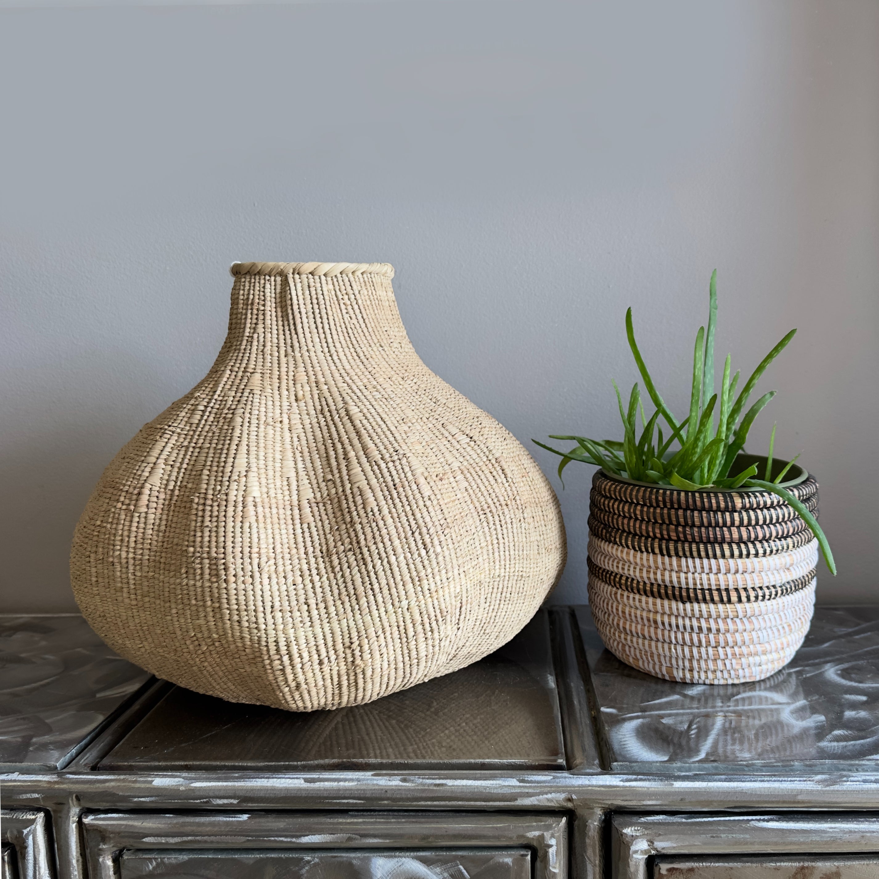 Handwoven Natural Belly Basket Vase | Artisan Decorative Woven Floor Vase