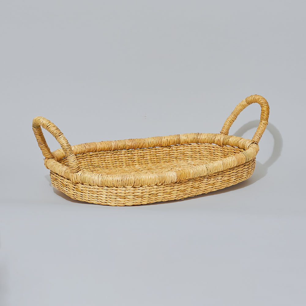 Oval Woven Tray | Handmade Elephant Grass Bolga Tray 20"