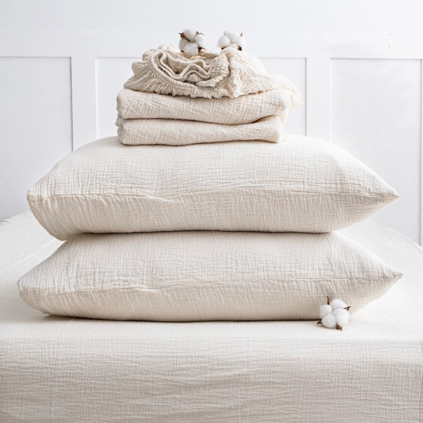 GOTS Certified Organic Muslin Sheets & Pillowcases | Soft Breathable Cotton Bedding