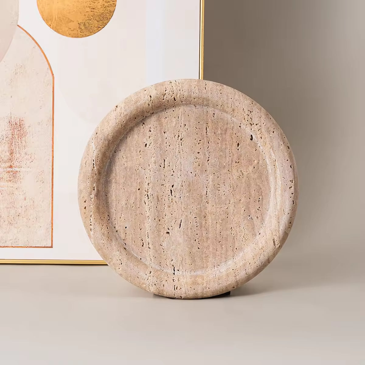 Petite Luna Travertine Tray – Round Natural Stone Catchall Dish for Jewelry & Home Decor
