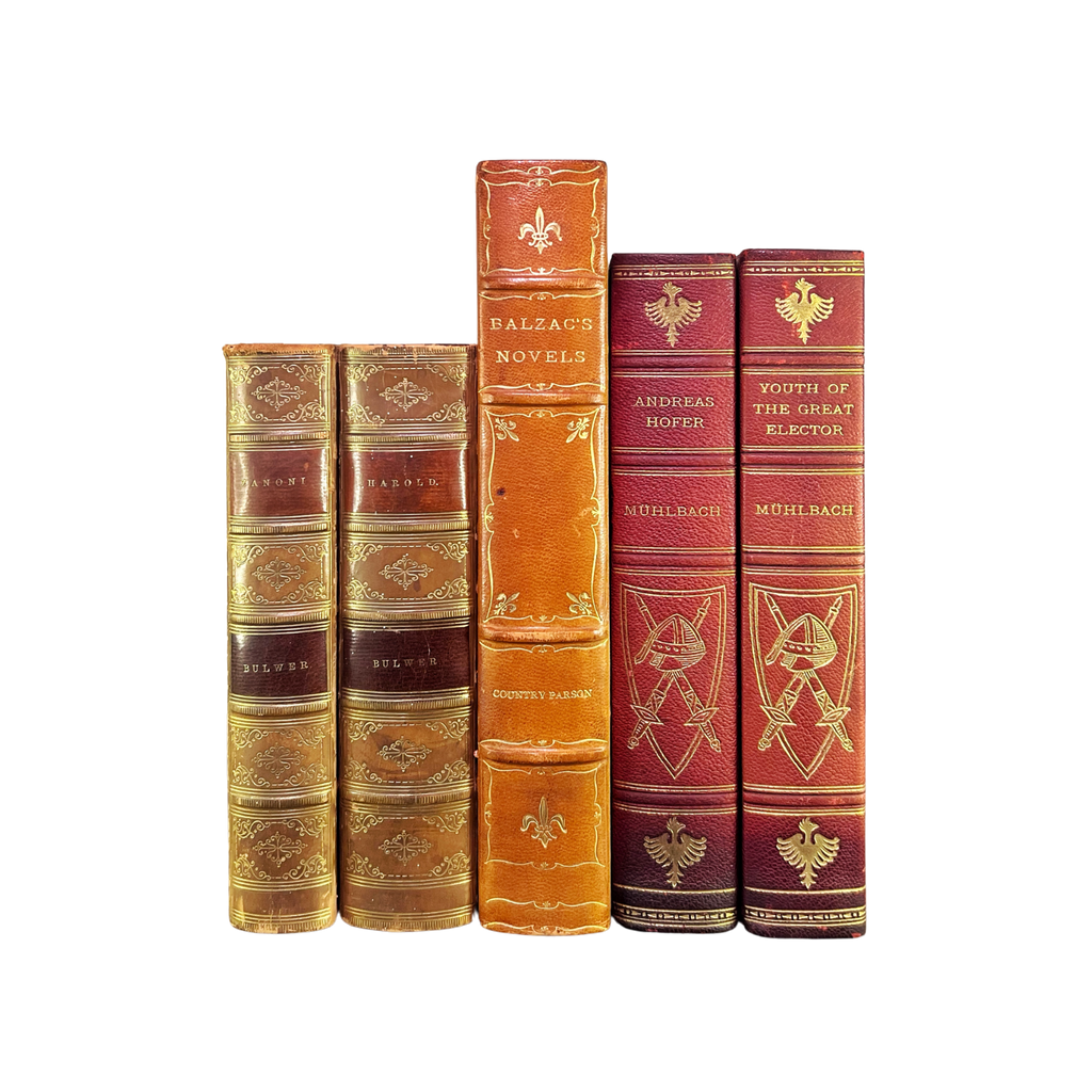 Leather Bound Antique Books, Marbled, Rare