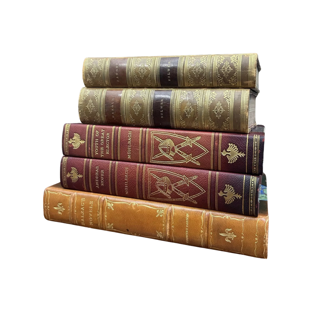 Leather Bound Antique Books, Marbled, Rare