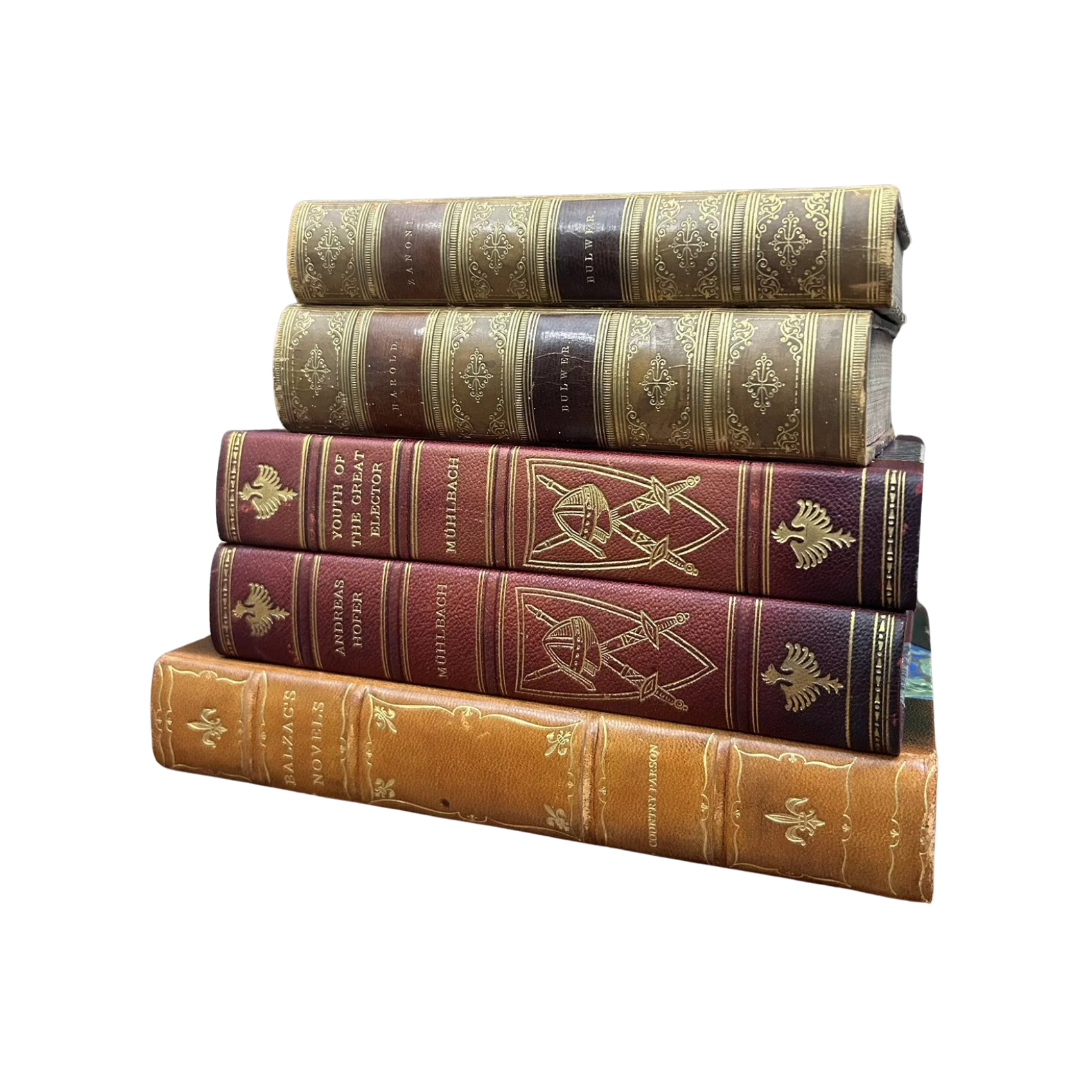 Leather Bound Antique Books, Marbled, Rare