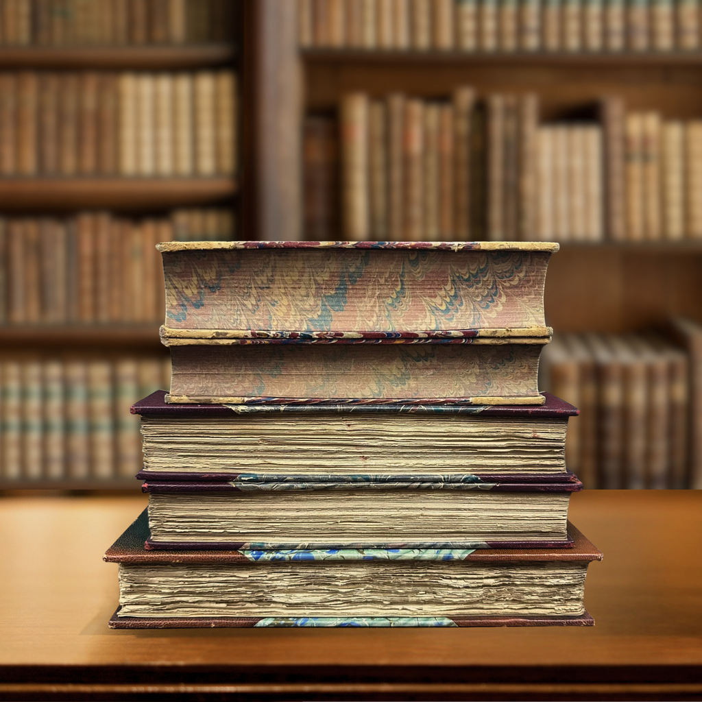 Leather Bound Antique Books, Marbled, Rare