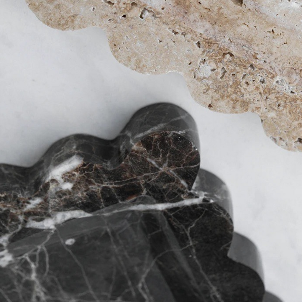 Penelope Scalloped Marble Tray in Café Marble