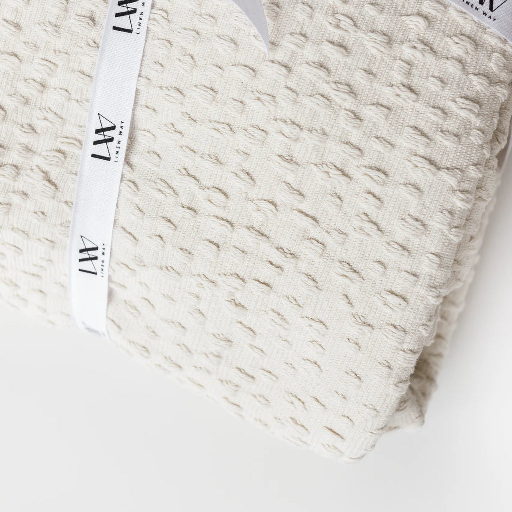 Normandie Cotton Throw Blanket – Soft Lightweight Neutral Throw | European-Inspired Cozy Home Accent