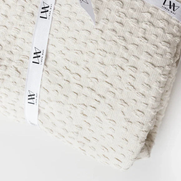 Normandie Cotton Throw Blanket – Soft Lightweight Neutral Throw | European-Inspired Cozy Home Accent