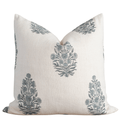 Azure Floral Block Printed Pillow Cover | Blue