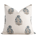 Cotton Block Print Pillow Cover | Blue & Green Floral