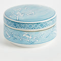 Blue ceramic decorative jar – intricate artisan pattern and vintage-inspired glaze – European-inspired tabletop decor | Sorelle Rossi Shoppe