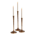 Antique brass taper candle holders with a textured handcrafted finish and timeless European-inspired styling | Sorelle Rossi Shoppe