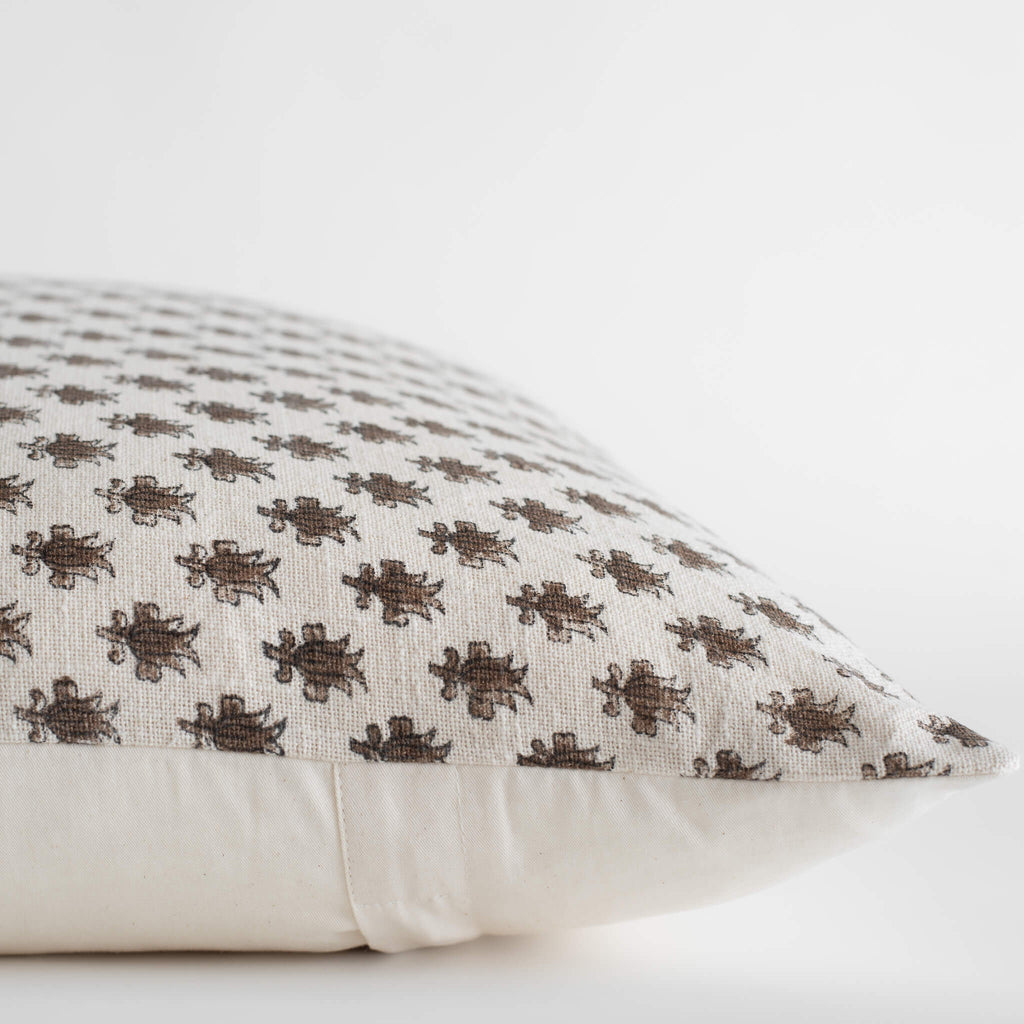 Cotton Block Print Lumbar Pillow Cover | Brown Floral
