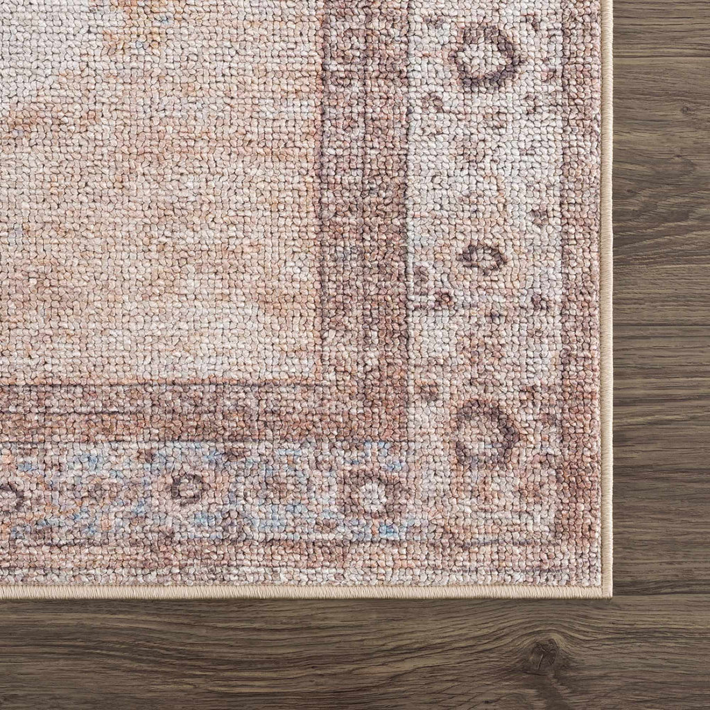 Analu Washable Non-Slip Vintage Area Rug – Tan, Blue & Brown