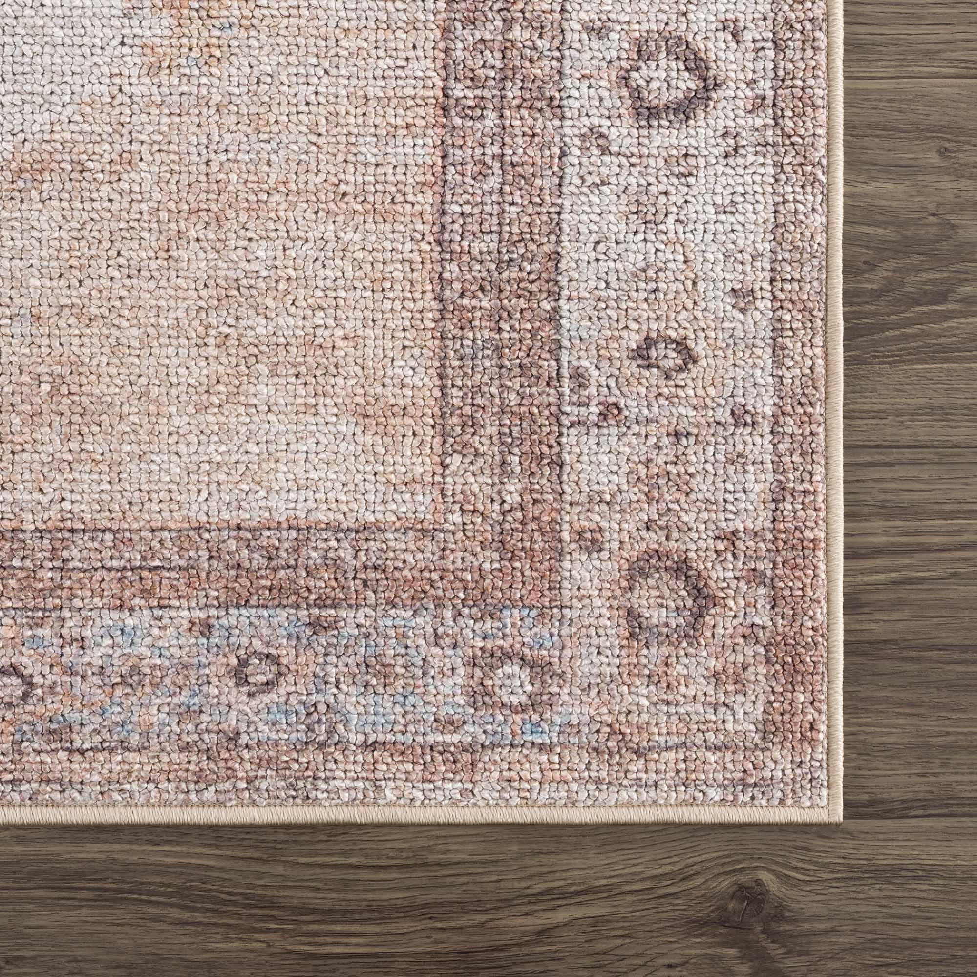 Analu Washable Non-Slip Vintage Area Rug – Tan, Blue & Brown
