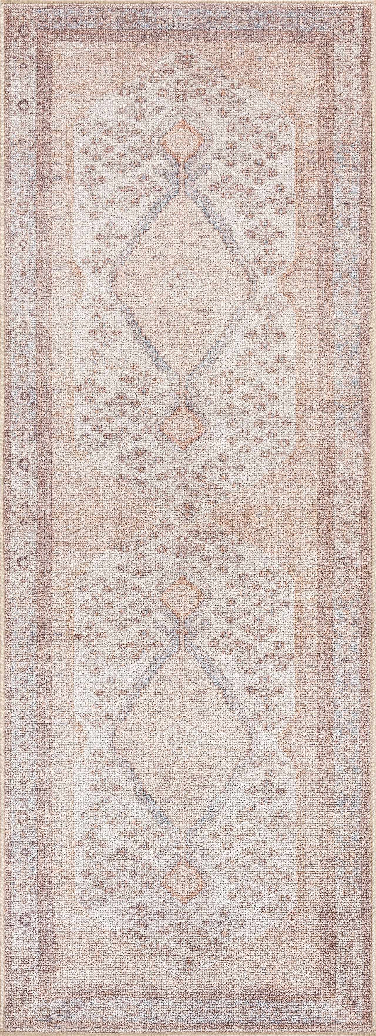 Analu Washable Non-Slip Vintage Area Rug – Tan, Blue & Brown