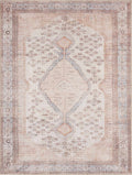 Analu Washable Non-Slip Vintage Area Rug – Tan, Blue & Brown