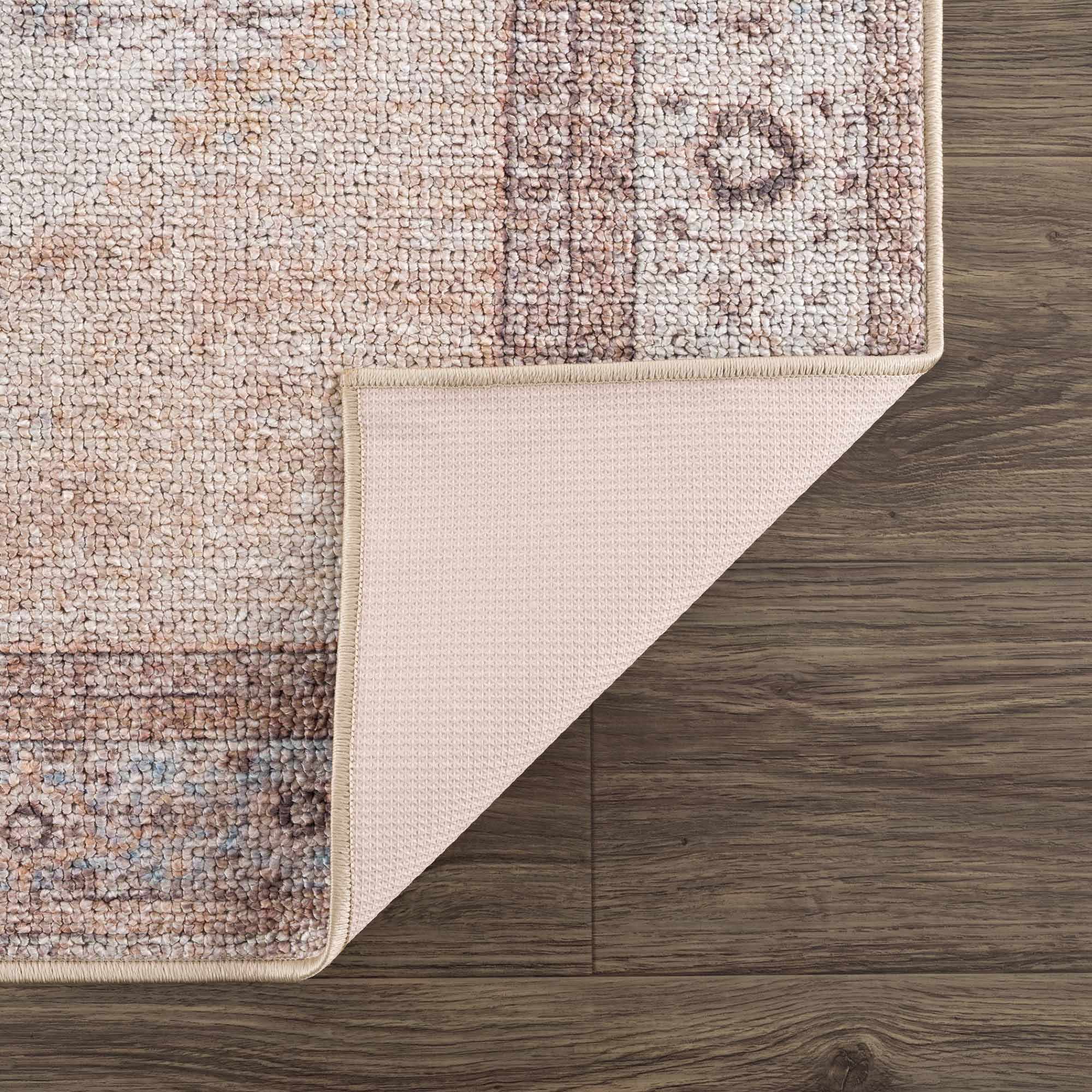 Analu Washable Non-Slip Vintage Area Rug – Tan, Blue & Brown