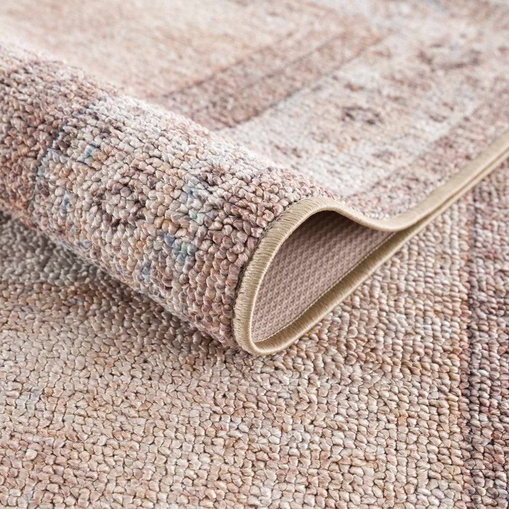 Analu Washable Non-Slip Vintage Area Rug – Tan, Blue & Brown