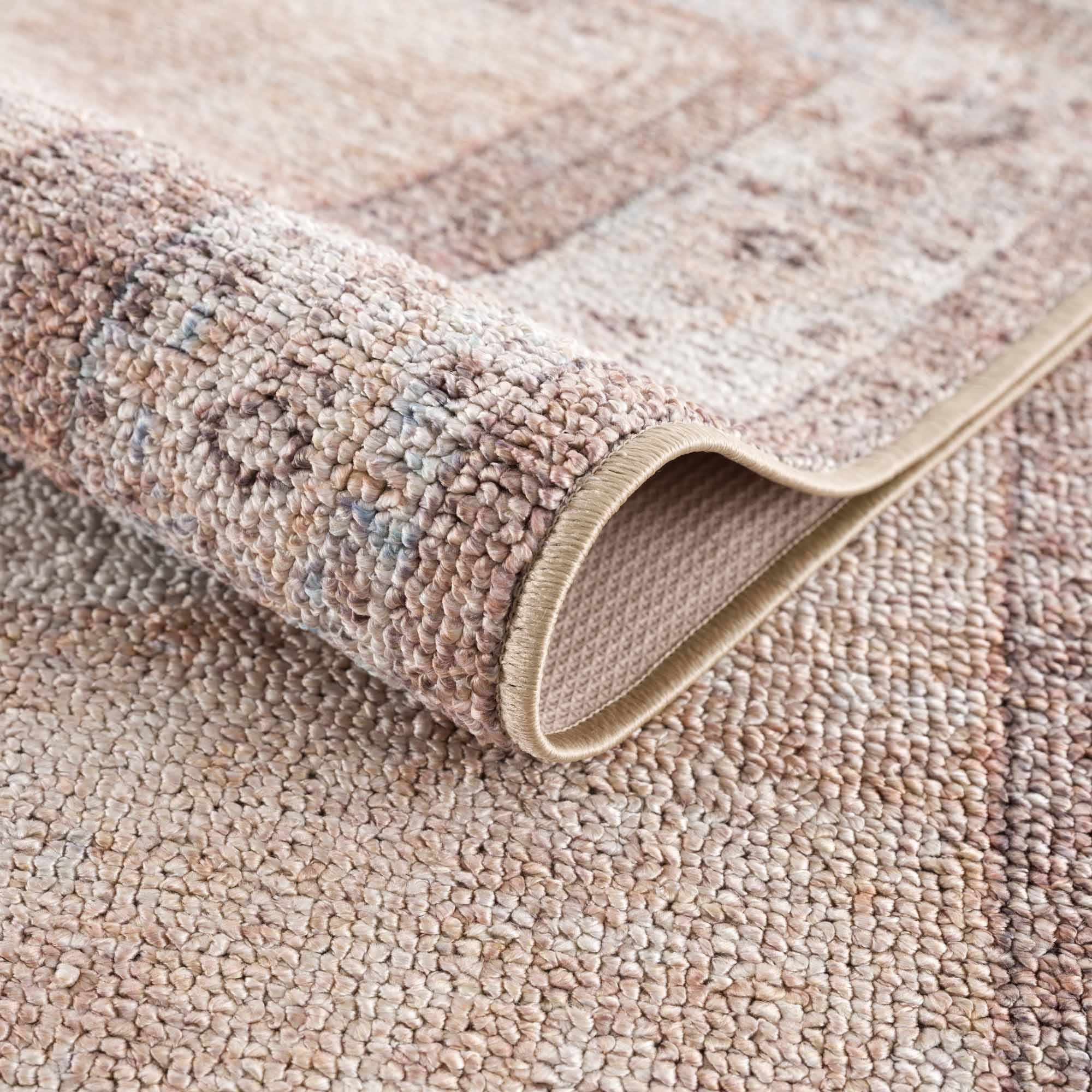 Analu Washable Non-Slip Vintage Area Rug – Tan, Blue & Brown