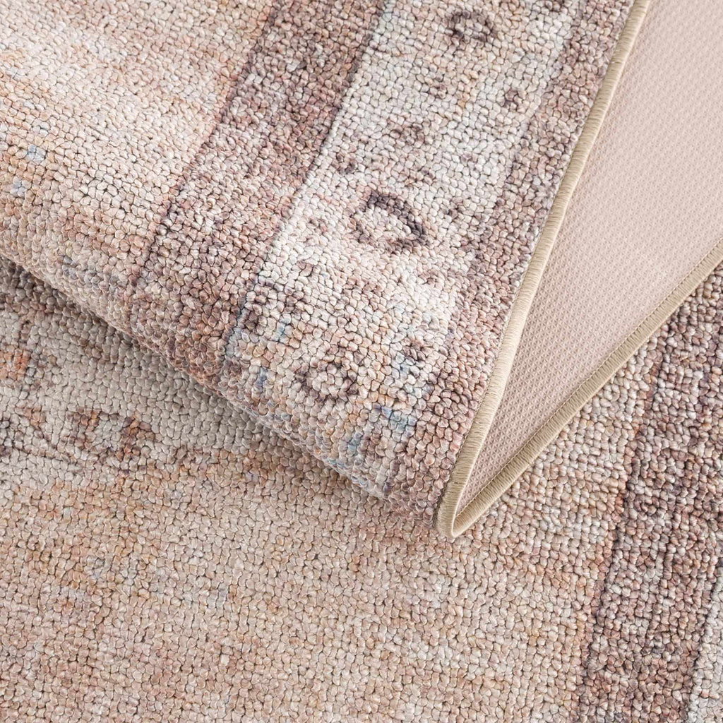 Analu Washable Non-Slip Vintage Area Rug – Tan, Blue & Brown
