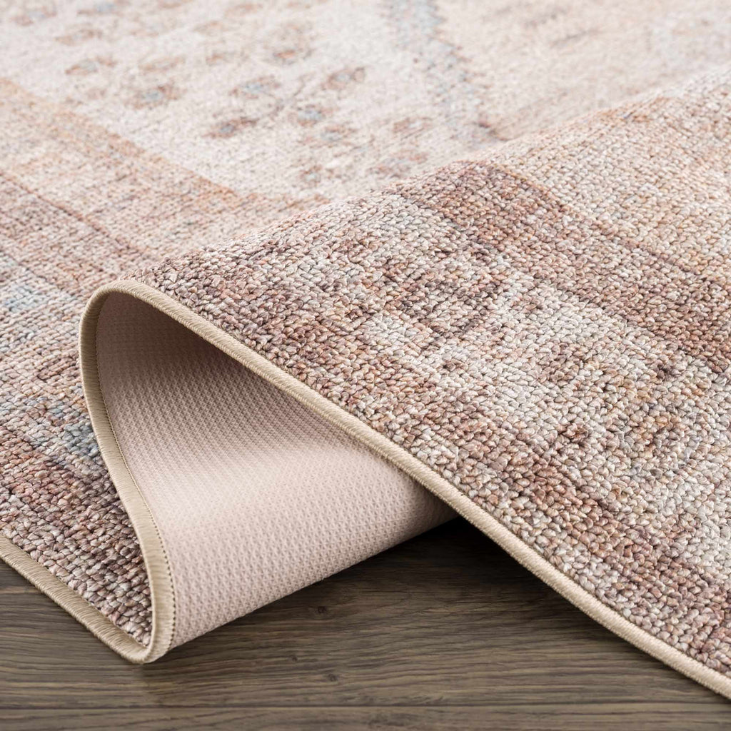 Analu Washable Non-Slip Vintage Area Rug – Tan, Blue & Brown