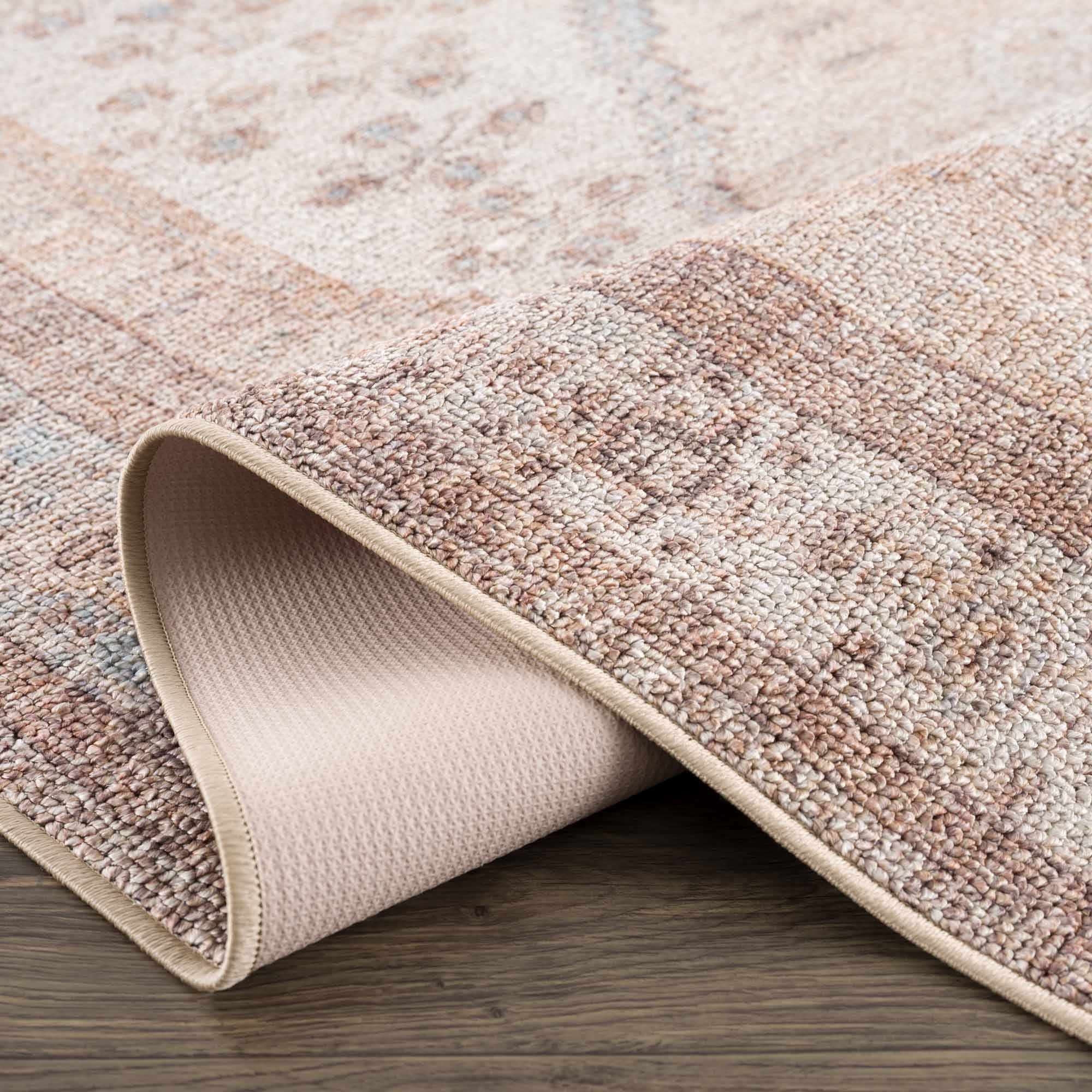 Analu Washable Non-Slip Vintage Area Rug – Tan, Blue & Brown