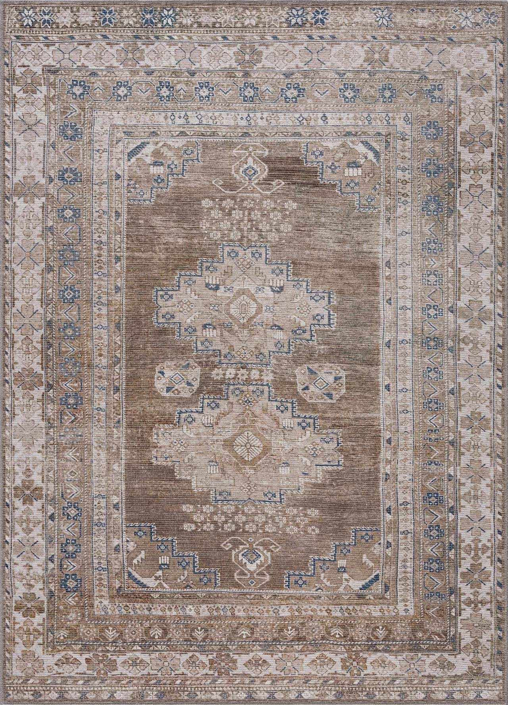 Decorative rug with intricate patterns and a border