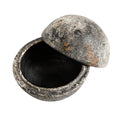 Weathered stone decorative box with a matching lid and organic carved silhouette. A timeless artisan storage vessel for styling coffee tables, consoles, shelves, and bedside tables