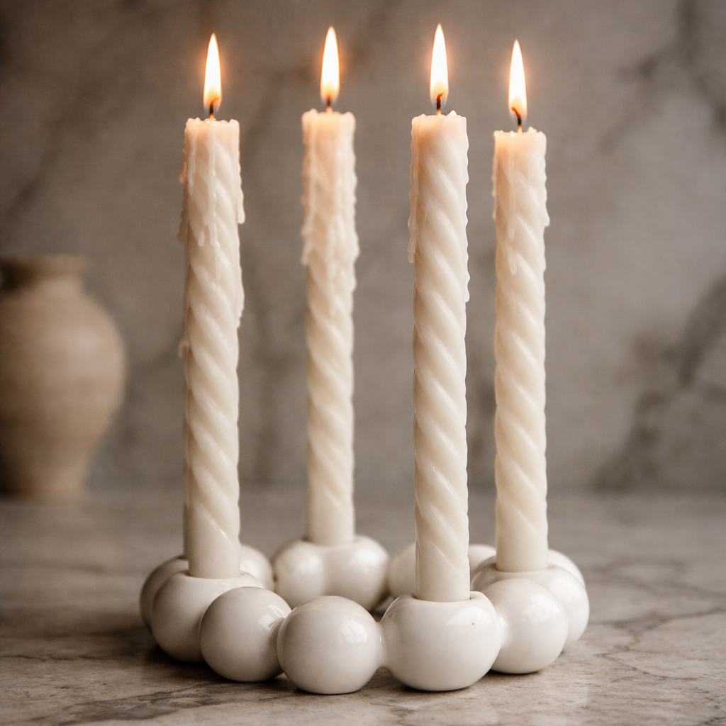 Ceramic Four-Taper Candle Holder – Minimalist Round Design