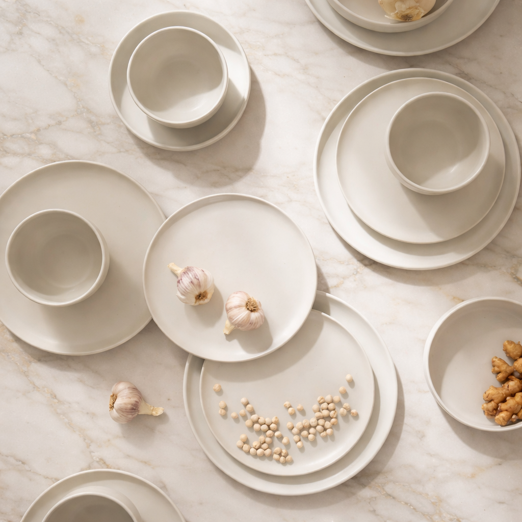 Handcrafted Dinnerware Set – 12 Piece Matte White Ceramic (Tunisian)
