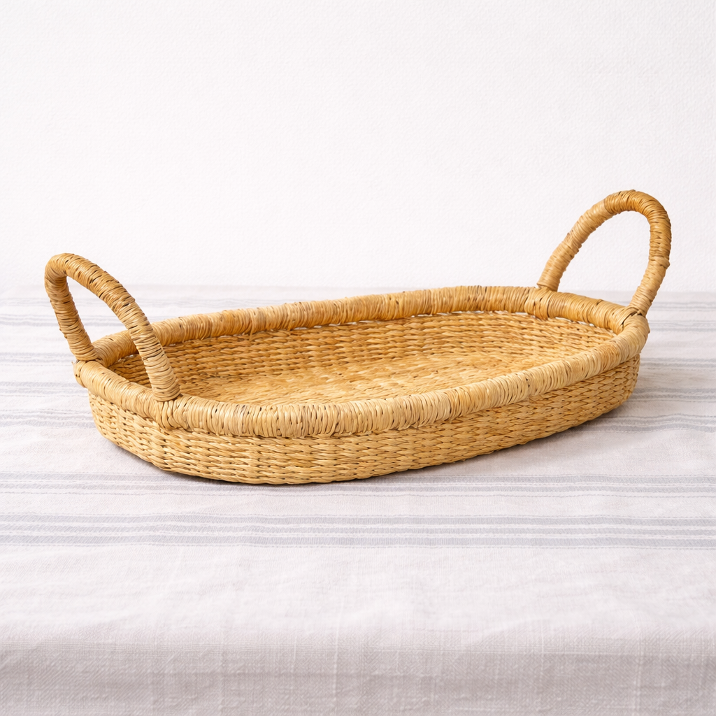 Oval Woven Tray | Handmade Elephant Grass Bolga Tray 20"