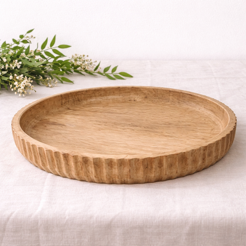 Round Sun-Bleached Wood Bowl | Rustic Wooden Decorative Bowl