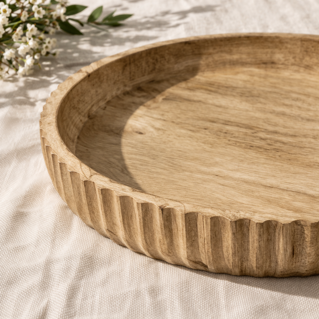 Round Sun-Bleached Wood Bowl | Rustic Wooden Decorative Bowl