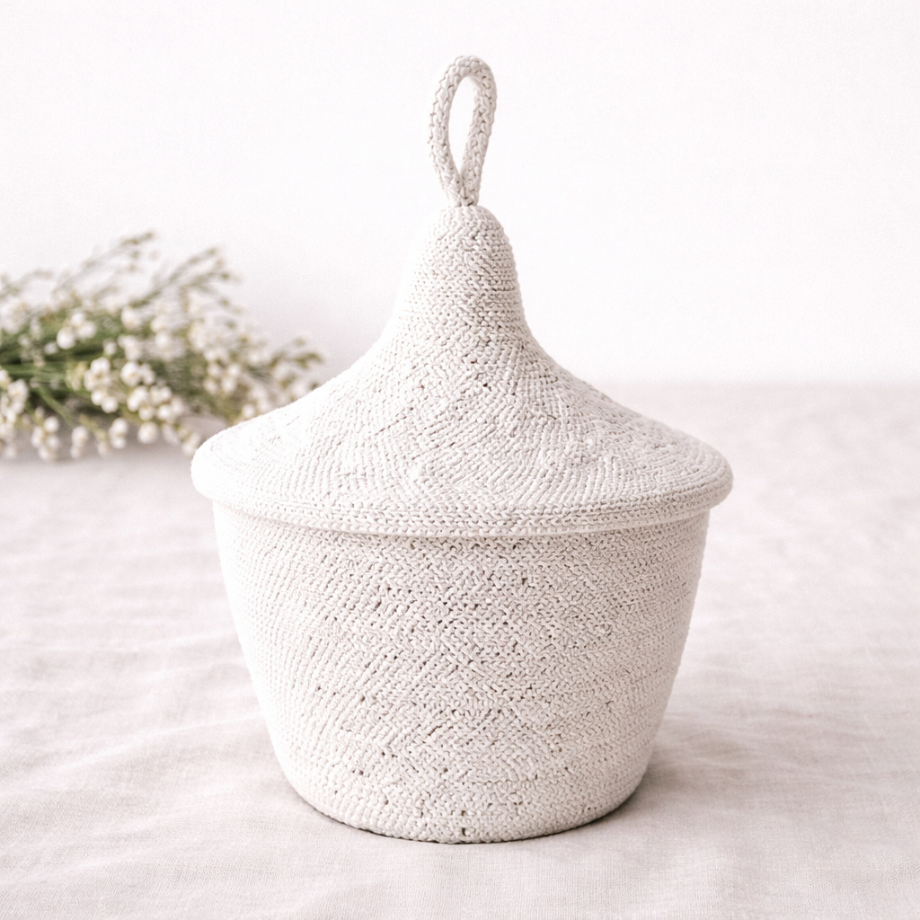 Hand Beaded Peace Basket– Decorative Woven Storage Basket