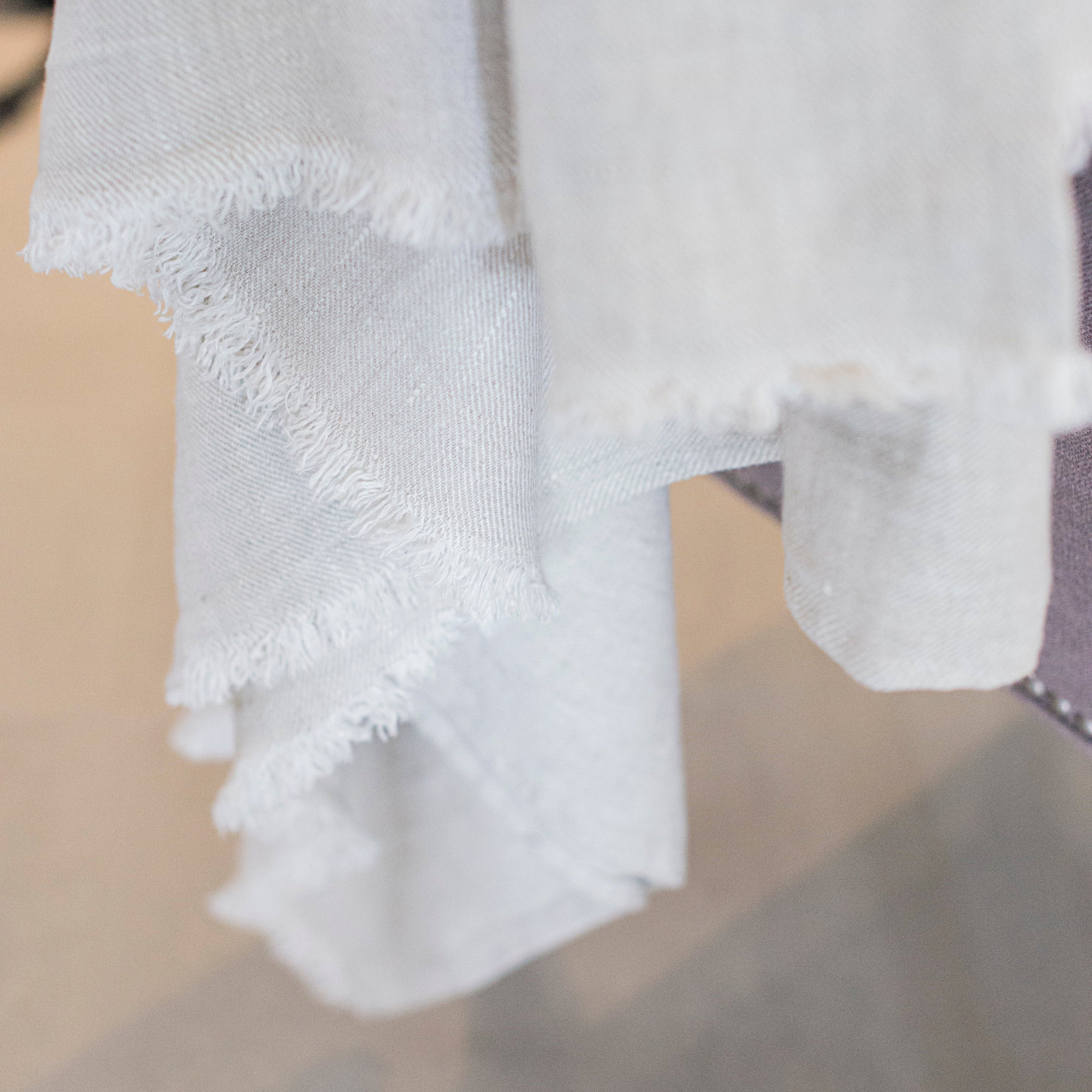 Beige Linen Throw Blanket with Fringe | Stone Washed European Flax Linen Throw (Lipari)