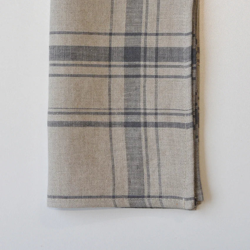 Plaid Linen Napkins – Set of 4 (Maine) | Pewter & Natural European Flax Cloth Napkins for Table Setting