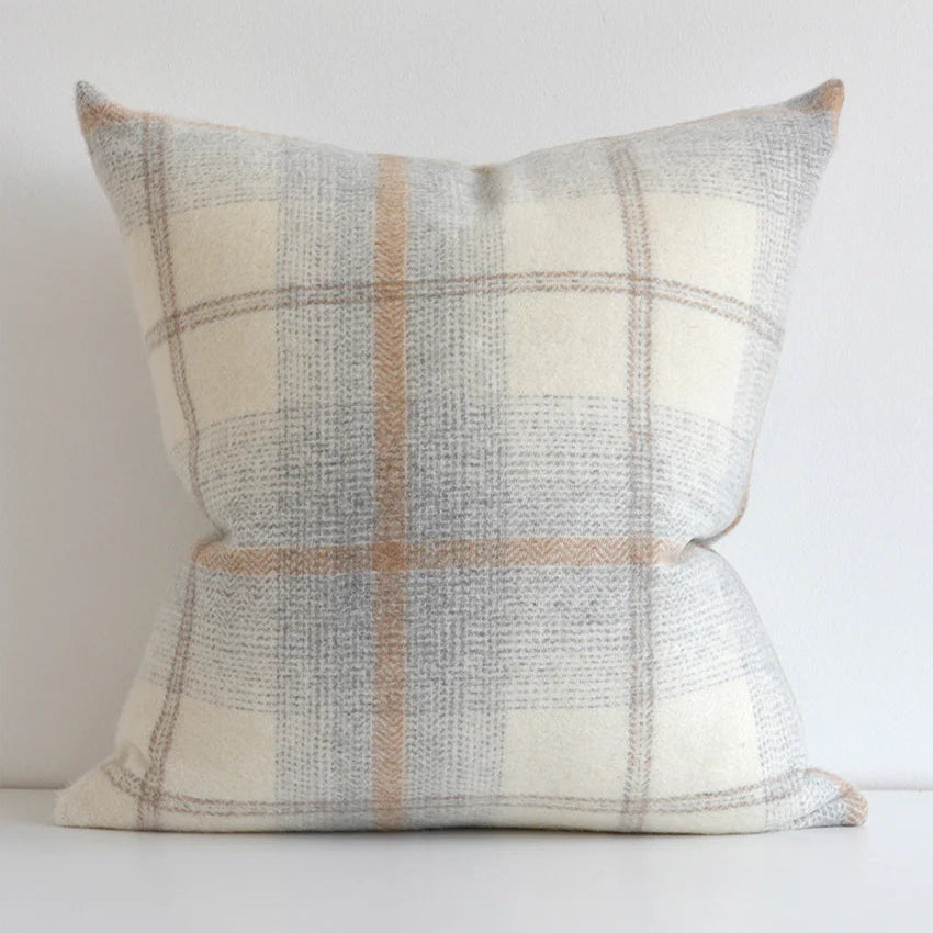Glengarry Plaid Pillow Cover – Ivory & Tan Double-Sided Cushion | Neutral Check Decorative Pillow